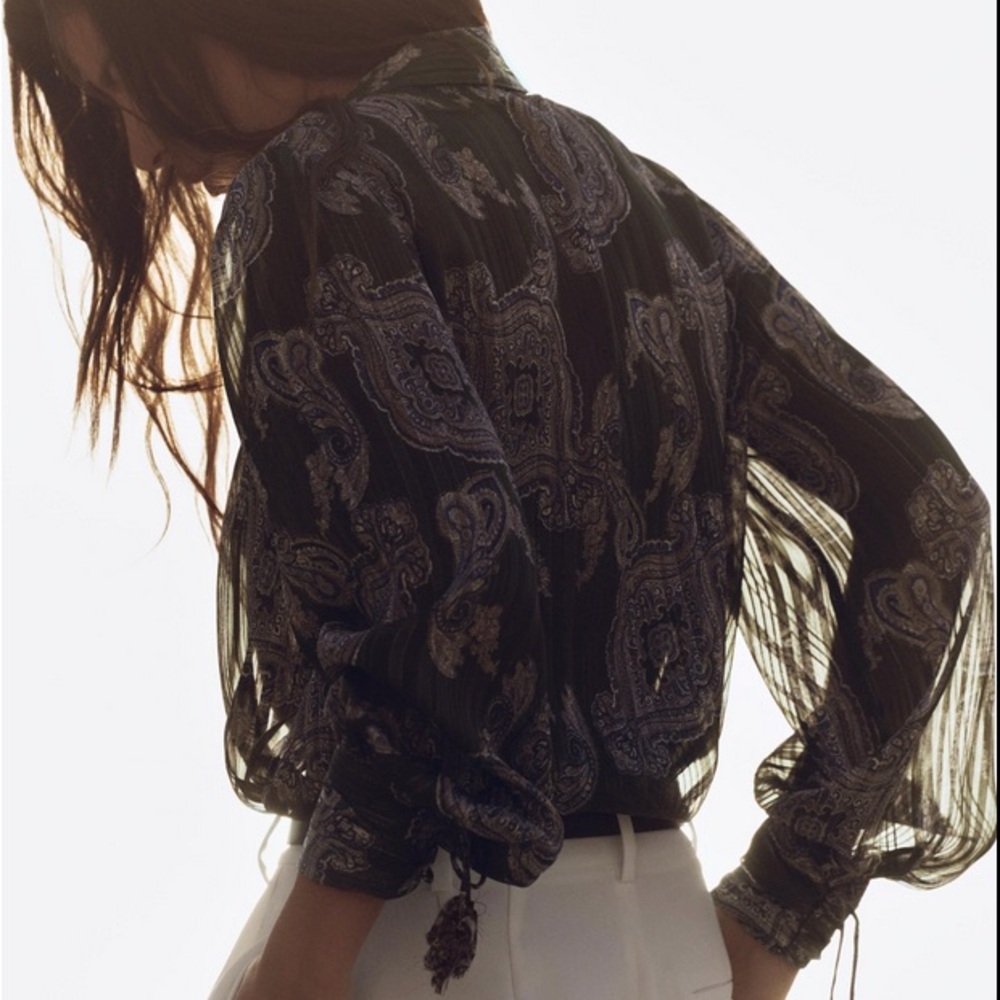 Zara Printed Multicolor Metallic Thread Paisley Print Blouse Shirt Size L NWT - Picture 5 of 14